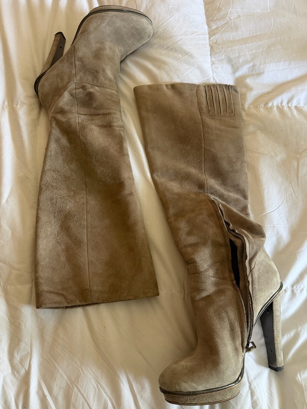 BCBG Neptune Knee-High Suede Platform Heel Boots - Taupe - Picture 11 of 11